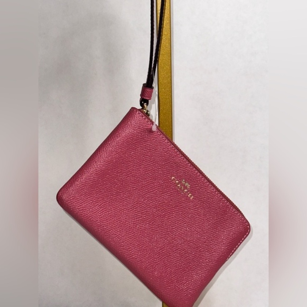 Coach Pebbled Leather Zip Wristlet in Flower Pink - Shimmer - NWOT